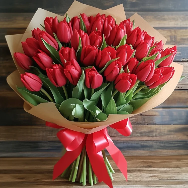 Букет 33 красных тюльпана
